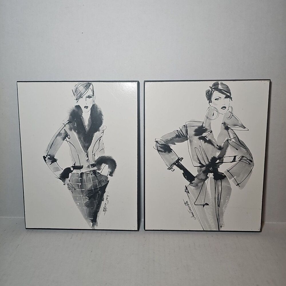 Parisian Fashion Sketches By Anne Tavoletti Black & White Set Of 2